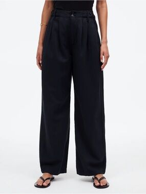 Madewell The Harlow Wide-Leg Linen Blend Black Trousers  Women's Pants 4 Tall